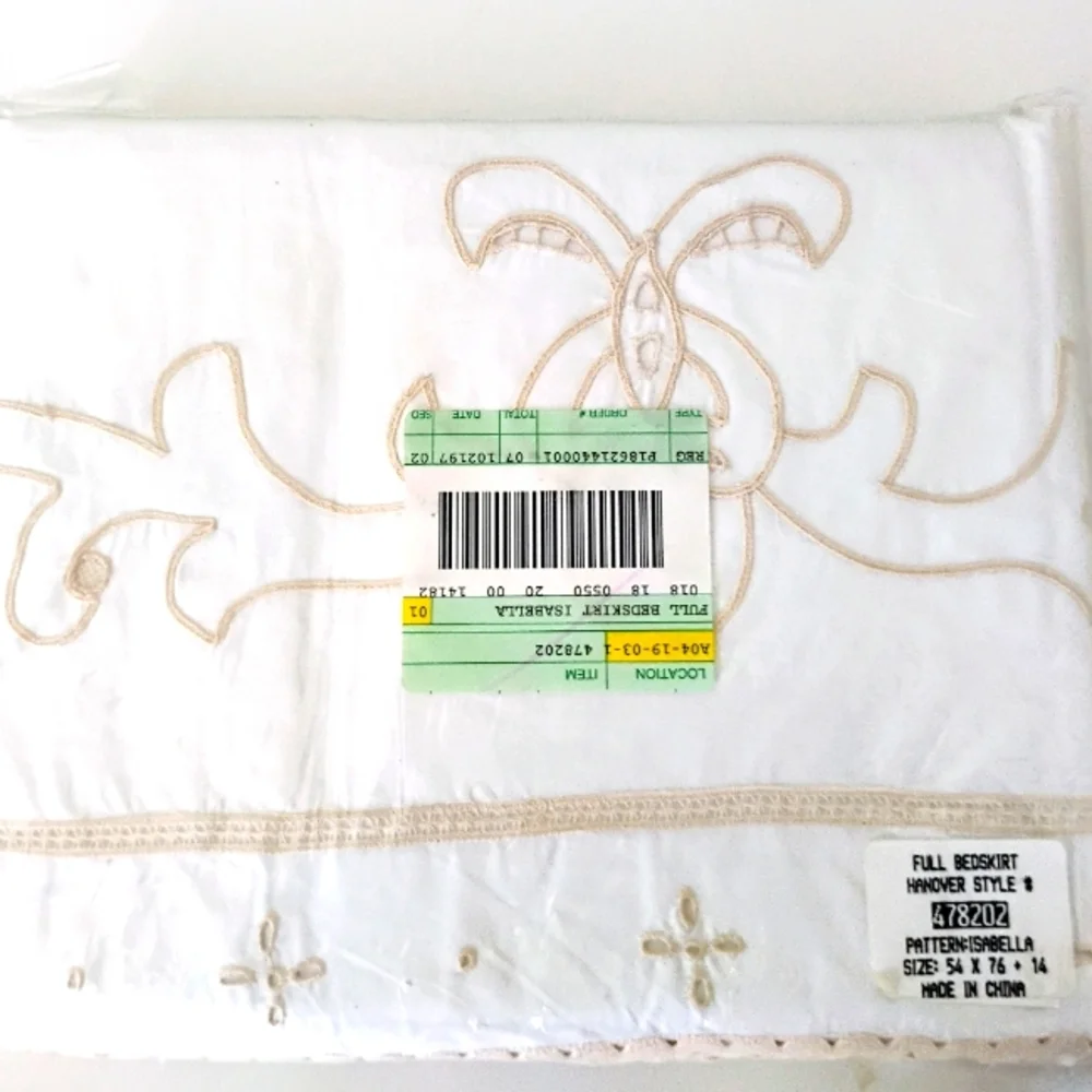 NOS Full/Queen Embroidered/Cutwork Duvet; FULL Bedskirt; STD Shams (2)